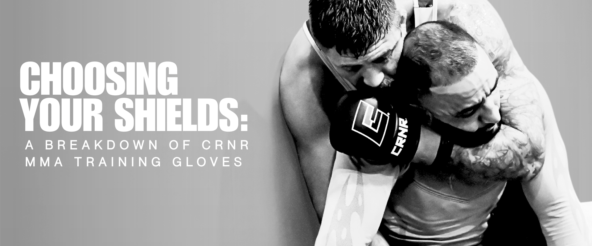 Photo of UFC fighters Gerald Meerschaert and Belal Muhammad training with the Combat Corner Prime MMA Sparring Glove and MMA Spar Glove. The photo also has text that says,