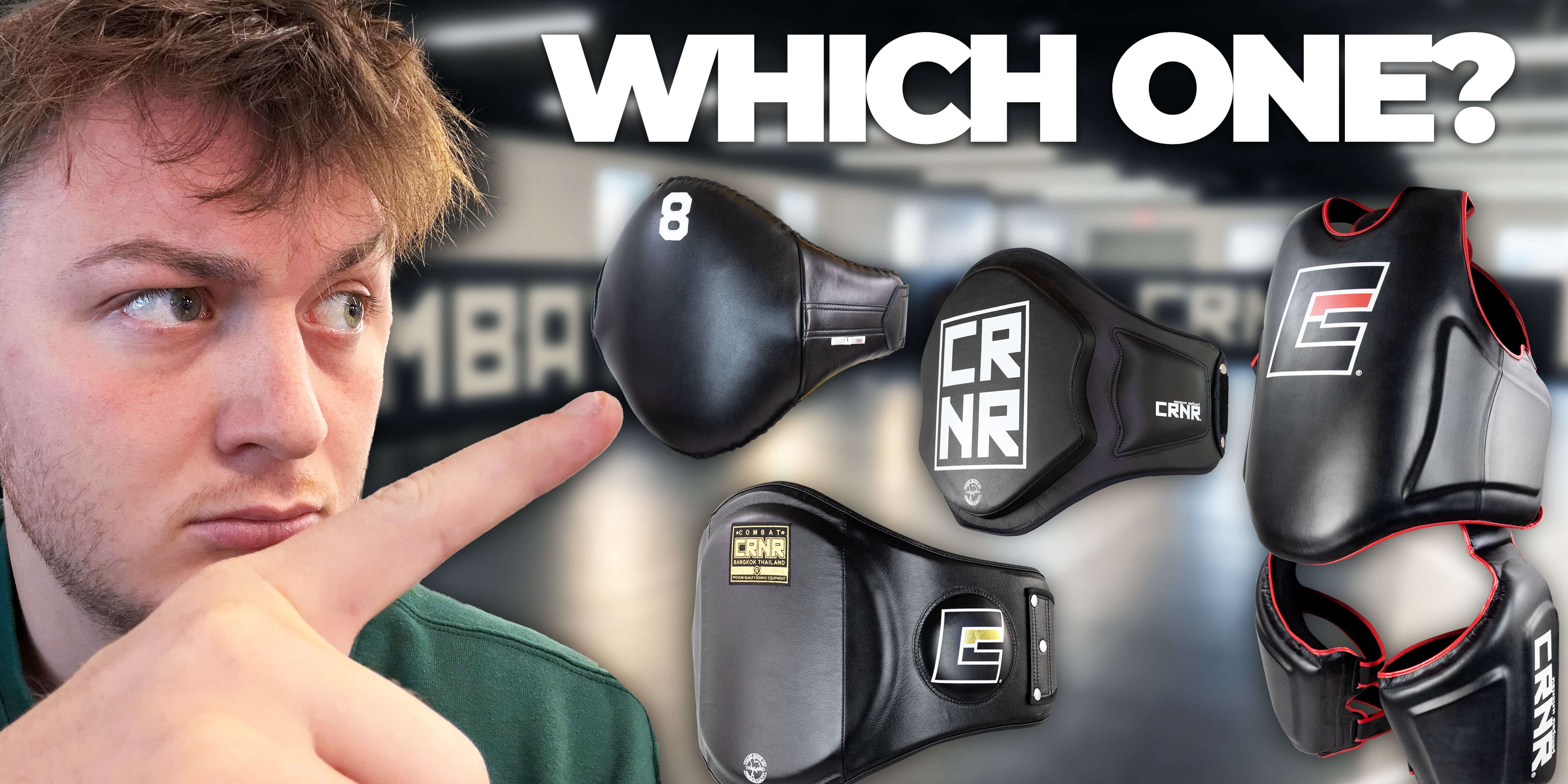 Product guide thumbnail asking "WHICH ONE?" comparing Combat Corner Belly Pads.
