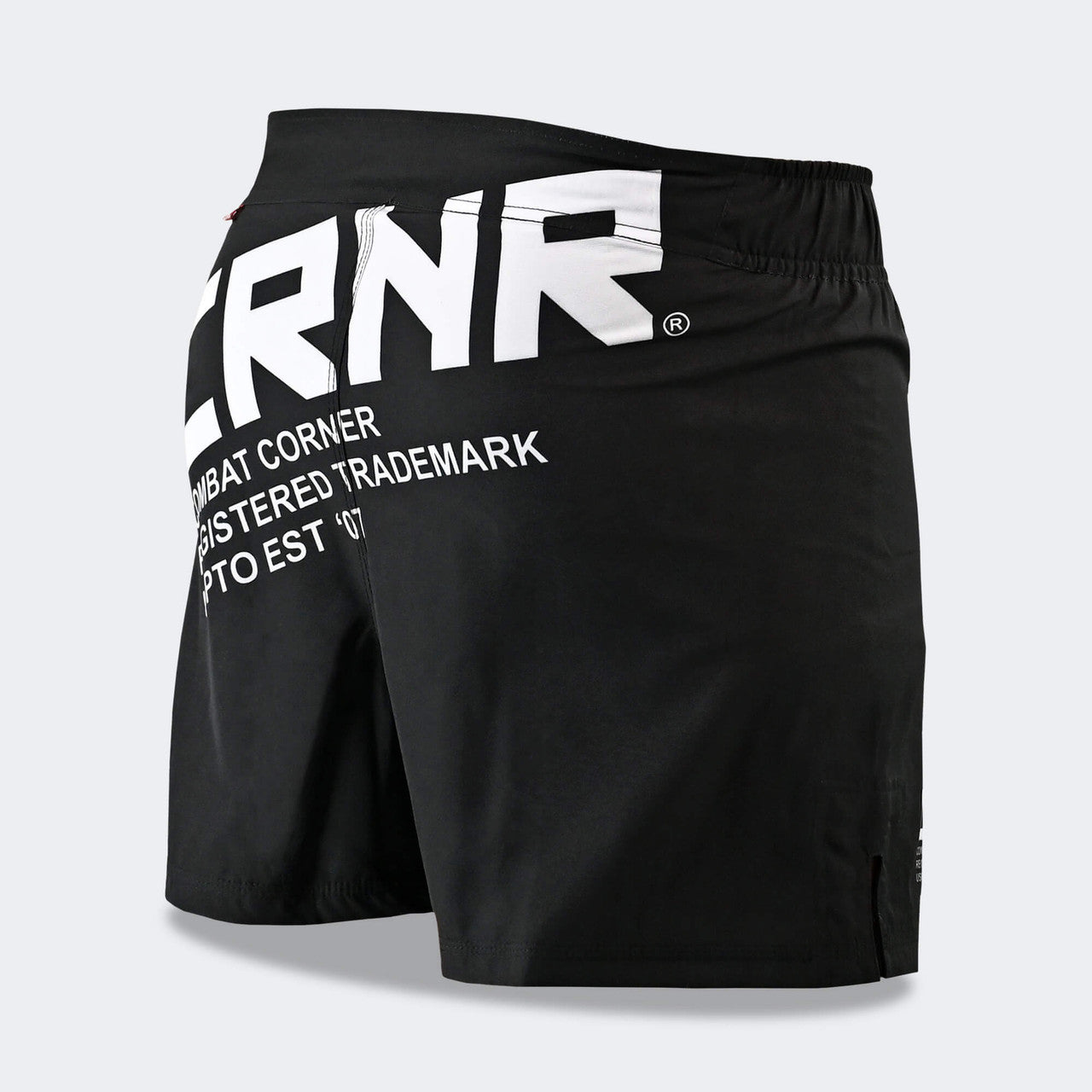 Combat Corner Shorts, CRNR Shorts, Cross Trainer Shorts, MMA Shorts, BJJ Shorts, Fight Shorts, Black Fight Shorts