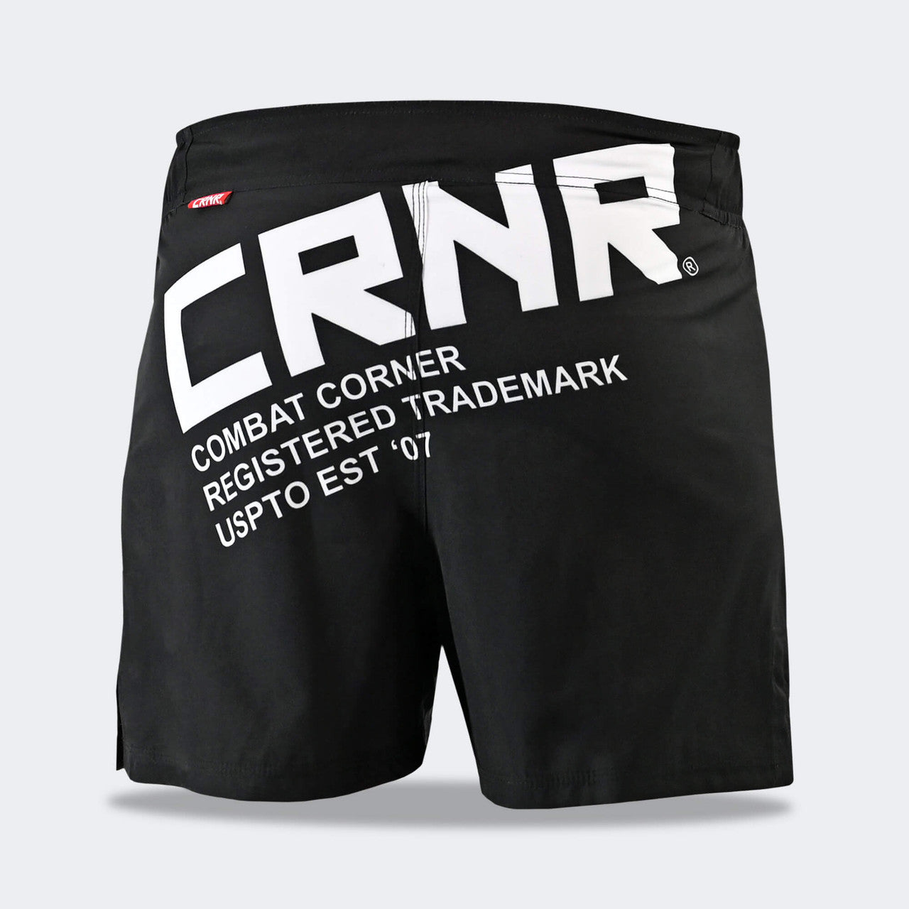 Combat Corner Shorts, CRNR Shorts, Cross Trainer Shorts, MMA Shorts, BJJ Shorts, Fight Shorts, Black Fight Shorts