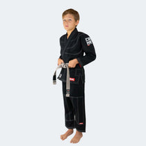 Kids BJJ GI Black | V7 Combat Corner, Kids Jiu Jitsu GI, Black Youth BJJ GI, Black Kids BJJ GI, Cheap Kids GI, Kids GI with white belt, CRNR kids gi
