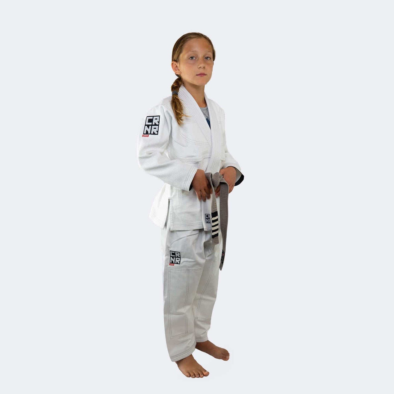 Kids BJJ GI Whit | V7 Combat Corner, Kids Jiu Jitsu GI, White Youth BJJ GI, White Kids BJJ GI, Cheap Kids GI, Kids GI with white belt, CRNR kids gi