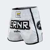 White Combat Corner Muay Thai Shorts, Thai Shorts, Thai Boxing Shorts, CRNR Muay Thai Shorts, Nak Muay Shorts