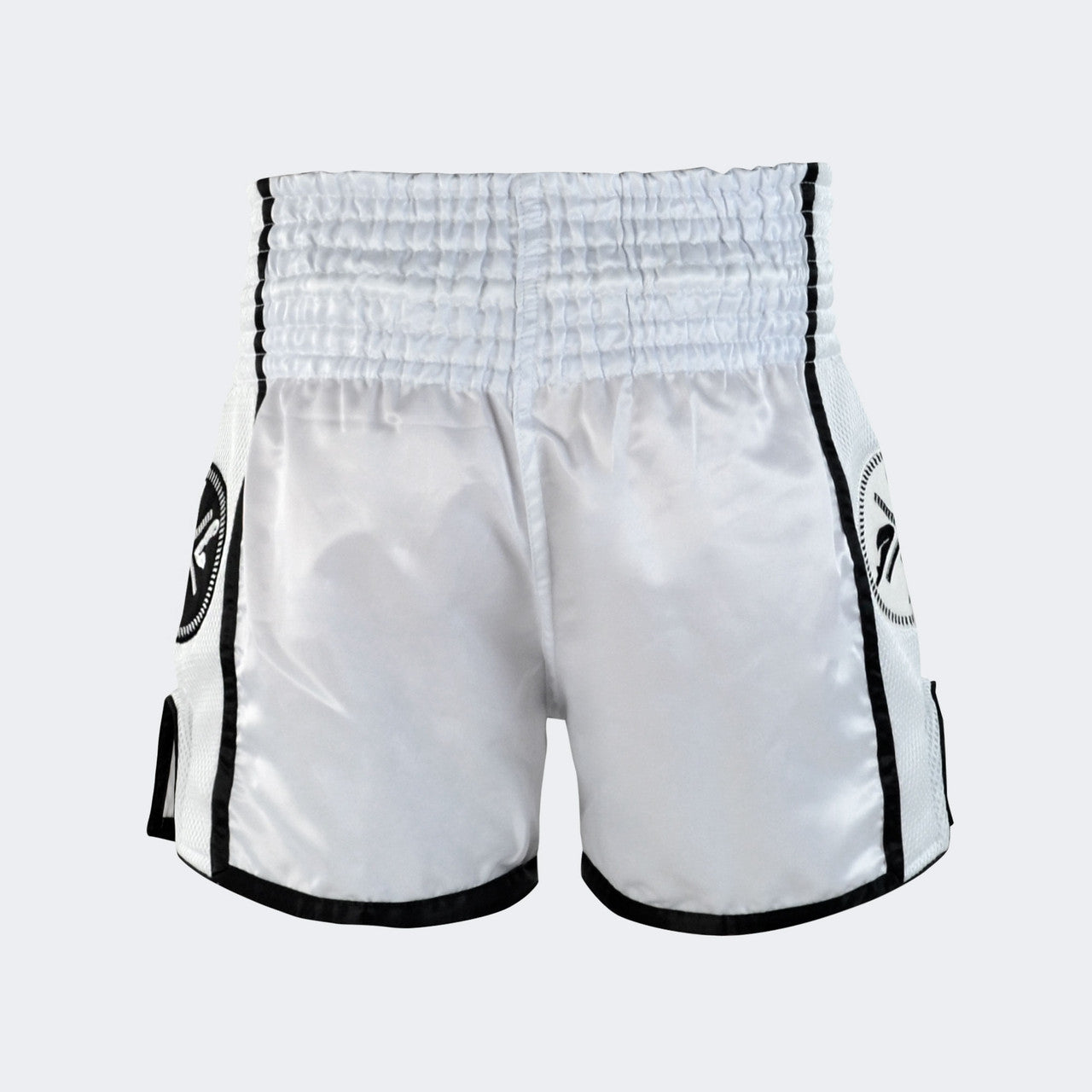 White Combat Corner Muay Thai Shorts, Thai Shorts, Thai Boxing Shorts, CRNR Muay Thai Shorts, Nak Muay Shorts