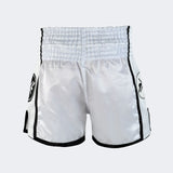 White Combat Corner Muay Thai Shorts, Thai Shorts, Thai Boxing Shorts, CRNR Muay Thai Shorts, Nak Muay Shorts