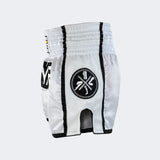 White Combat Corner Muay Thai Shorts, Thai Shorts, Thai Boxing Shorts, CRNR Muay Thai Shorts, Nak Muay Shorts