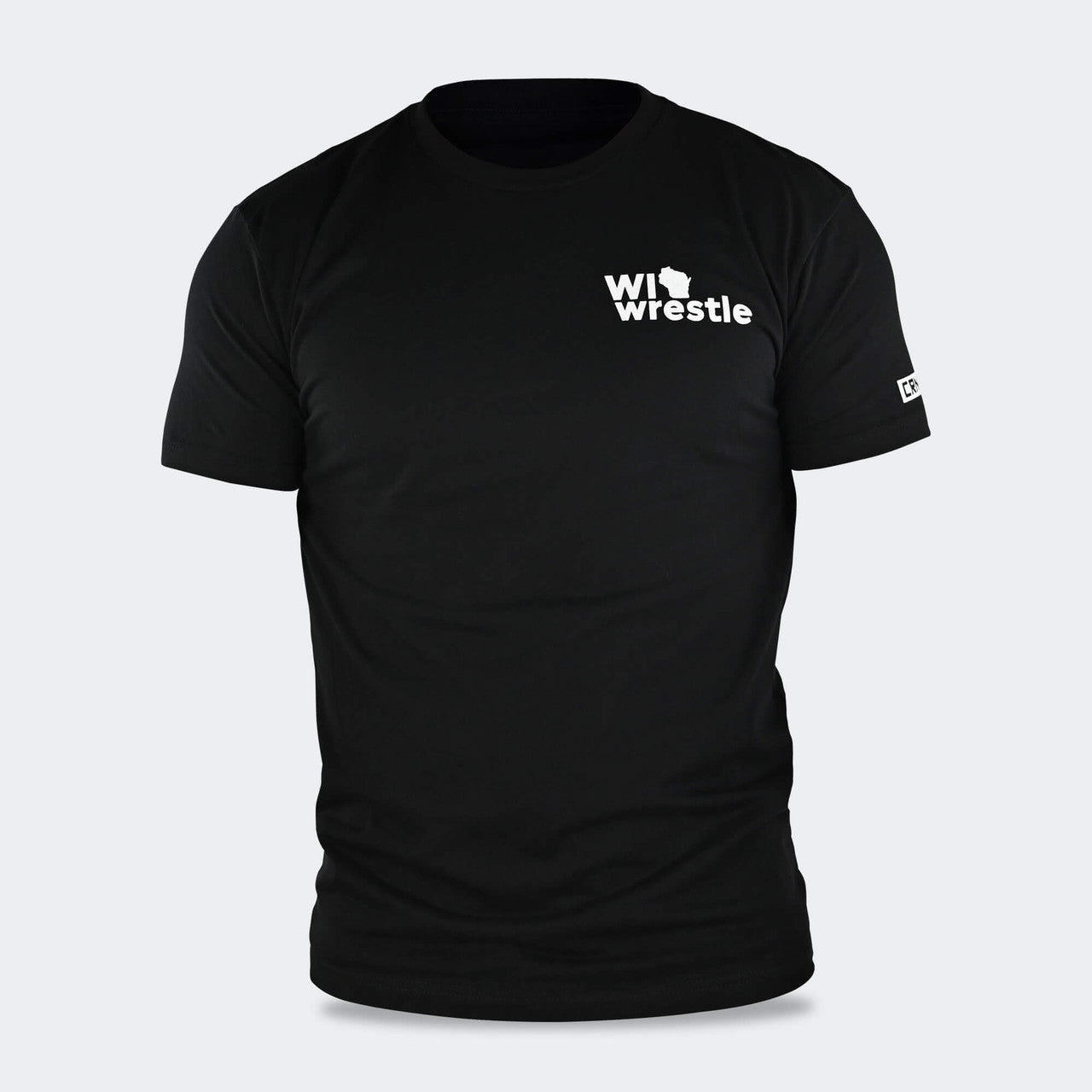 Product photo of Combat Corner’s exclusive WI Wrestle Black Classic Tee. This photo shows the front of Combat Corner’s WI Wrestle Black Classic Tee. This collab Classic Tee is part of Combat Corner’s sponsorship of WI Wrestle, the number one news source and fan center for Wisconsin wrestling.
