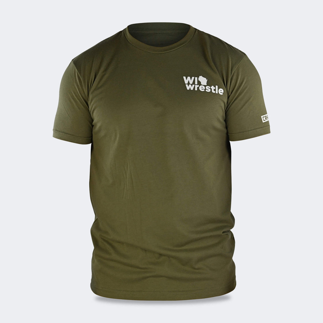 Product photo of Combat Corner’s exclusive WI Wrestle OD Green Classic Tee. This photo shows the front of Combat Corner’s WI Wrestle OD Green Classic Tee. This collab Classic Tee is part of Combat Corner’s sponsorship of WI Wrestle, the number one news source and fan center for Wisconsin wrestling.
