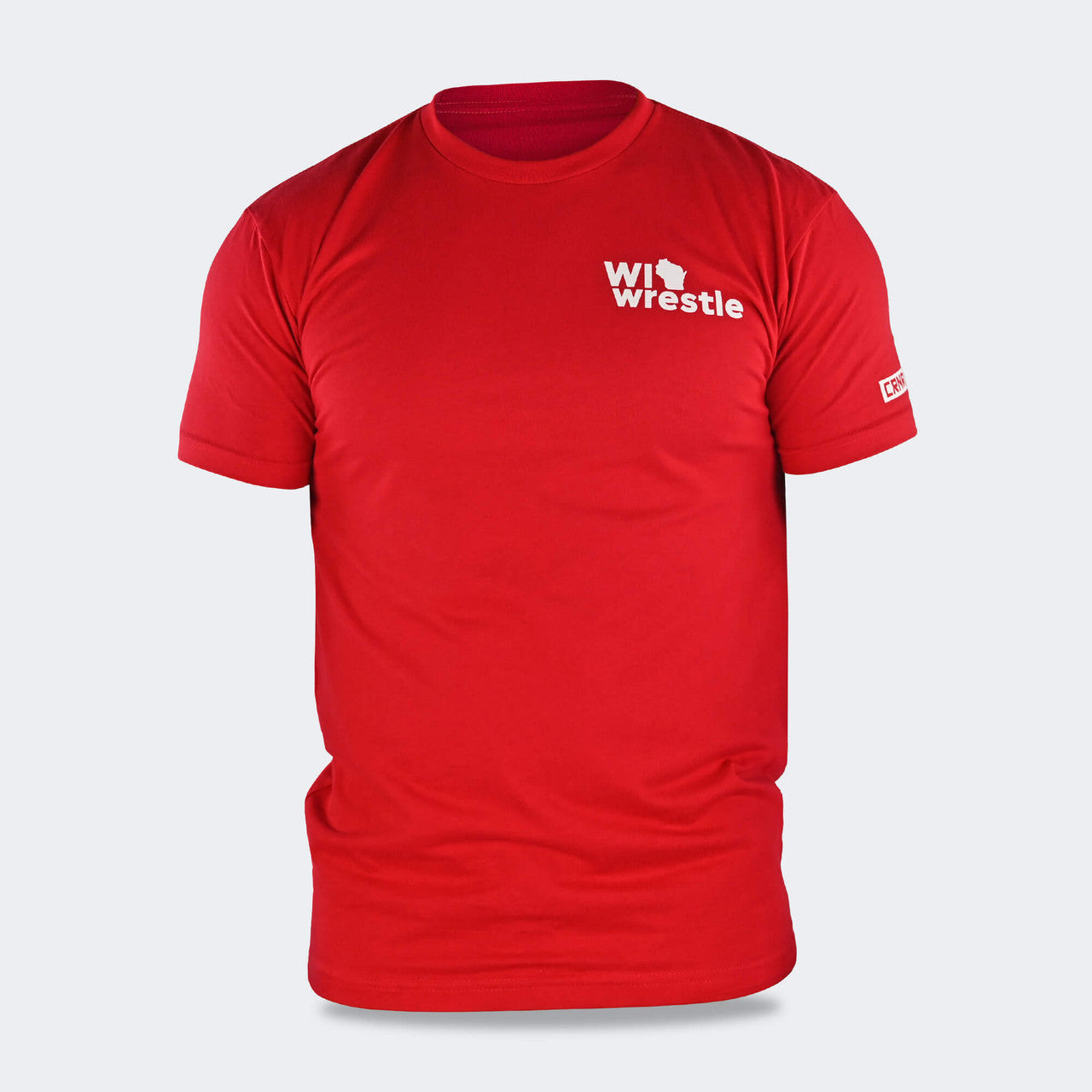 Product photo of Combat Corner’s exclusive WI Wrestle Red Classic Tee. This photo shows the front of Combat Corner’s WI Wrestle Red Classic Tee. This collab Classic Tee is part of Combat Corner’s sponsorship of WI Wrestle, the number one news source and fan center for Wisconsin wrestling.