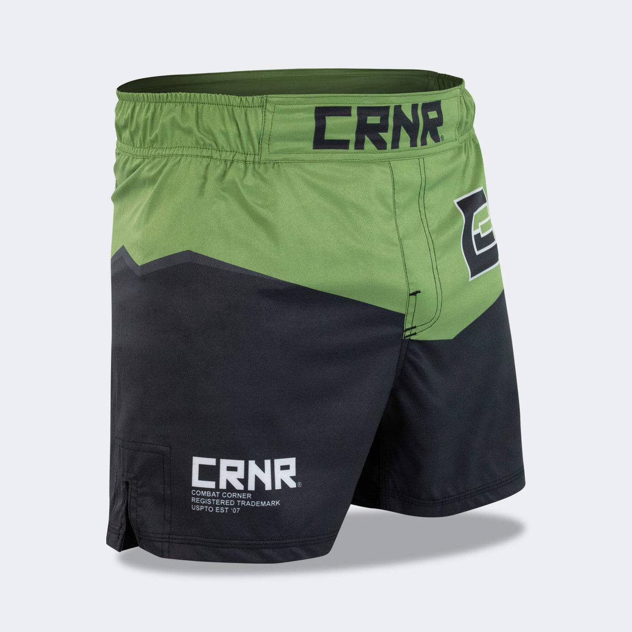 Combat Corner Shorts, CRNR Shorts, Cross Trainer Shorts, MMA Shorts, BJJ Shorts, Fight Shorts, OD Green Fight Shorts