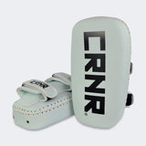 HMIT Thai Pads, Muay Thai Pads, Vegan Leather Muay Thai Pads, White Muay Thai Pads, Combat Corner Muay Thai Pads, CRNR, Double Strap Thai Pads