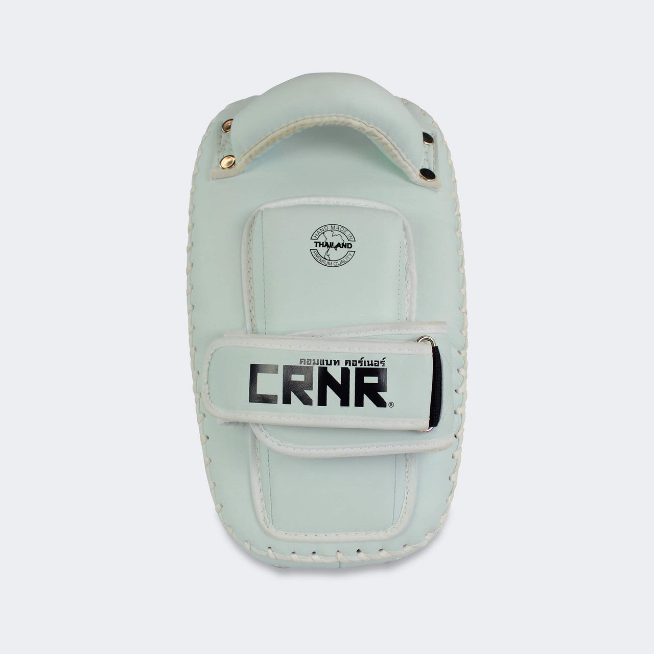 HMIT Thai Pads, Muay Thai Pads, Vegan Leather Muay Thai Pads, White Muay Thai Pads, Combat Corner Muay Thai Pads, CRNR, Single Strap Thai Pads