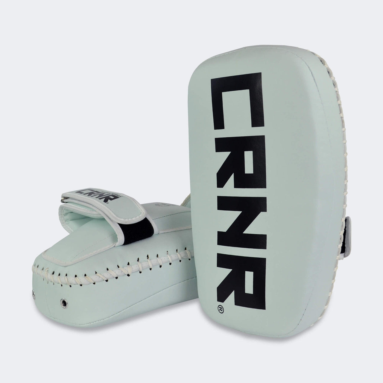 HMIT Thai Pads, Muay Thai Pads, Vegan Leather Muay Thai Pads, White Muay Thai Pads, Combat Corner Muay Thai Pads, CRNR, Single Strap Thai Pads