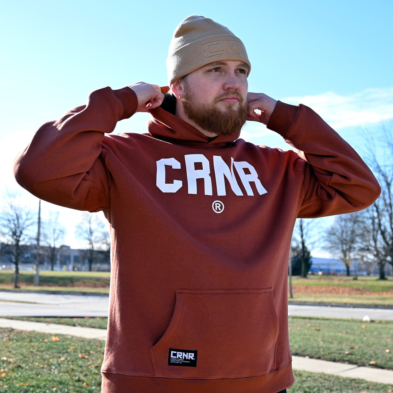Combat Corner Hoodie, Supply hoodie, CRNR Apparel, Clay Hoodie