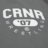 Product photo of Combat Corner’s exclusive Pinnin’ & Winnin’ Relaxed Tee. This photo shows a detail, close up on the delux screenprinted graphics on the front of Combat Corner’s Pinnin’ & Winnin’ Faded Navy Relaxed Tee. This CRNR tee offers the same softness and comfort as your favorite, well-loved vintage tee.