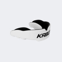 Photo of the front left angle of Combat Corner's white KRBON Elite Mouthguard for MMA, Boxing, Muay Thai, Wrestling, and More
