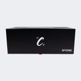 Photo of the front closed side of the premium packaging of Combat Corner's black Cream TM1 Competition Boxing Gloves, which are Japanese inspired Mexican Boxing Gloves that are hand made in Thailand.