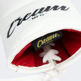 Close up detail photo of the inner scarlet lining of Combat Corner's white Cream TM1 Competition Boxing Gloves, which are Japanese inspired Mexican Boxing Gloves that are hand made in Thailand.