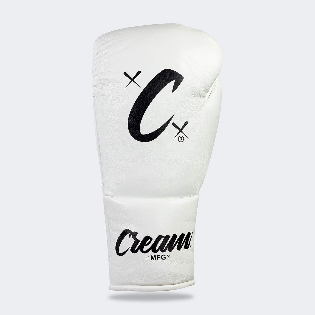 Photo of the top side of Combat Corner's white Cream TM1 Competition Boxing Gloves, which are Japanese inspired Mexican Boxing Gloves that are hand made in Thailand.