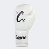 Photo of the front left side of Combat Corner's white Cream TM1 Competition Boxing Gloves, which are Japanese inspired Mexican Boxing Gloves that are hand made in Thailand.