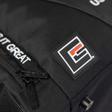 Closeup detail product photo of the deluxe CRNR logo patch on Combat Corner's Essential Gear Bag