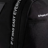Closeup detail product photo of the special text stitching on Combat Corner's Essential Gear Bag