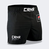 Combat Corner Shorts, CRNR Shorts, Cross Trainer Shorts, MMA Shorts, BJJ Shorts, Fight Shorts, Black Fight Shorts