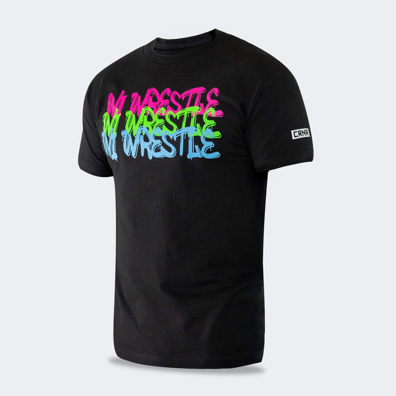 Product photo of Combat Corner’s exclusive WI Wrestle Neon Tee. This photo shows the front of Combat Corner’s WI Wrestle Neon Tee. This collab Neon Tee is part of Combat Corner’s sponsorship of WI Wrestle, the number one news source and fan center for Wisconsin wrestling.