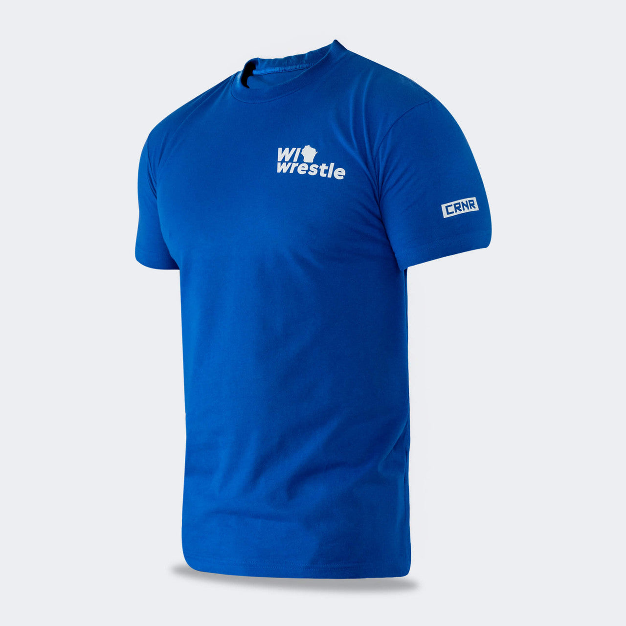 Product photo of Combat Corner’s exclusive WI Wrestle Blue Classic Tee. This photo shows the front of Combat Corner’s WI Wrestle Blue Classic Tee. This collab Classic Tee is part of Combat Corner’s sponsorship of WI Wrestle, the number one news source and fan center for Wisconsin wrestling.