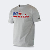 Product photo of Combat Corner’s exclusive WI Wrestle All American Tee. This photo shows the front of Combat Corner’s WI Wrestle All American Tee. This collab All American Tee is part of Combat Corner’s sponsorship of WI Wrestle, the number one news source and fan center for Wisconsin wrestling.