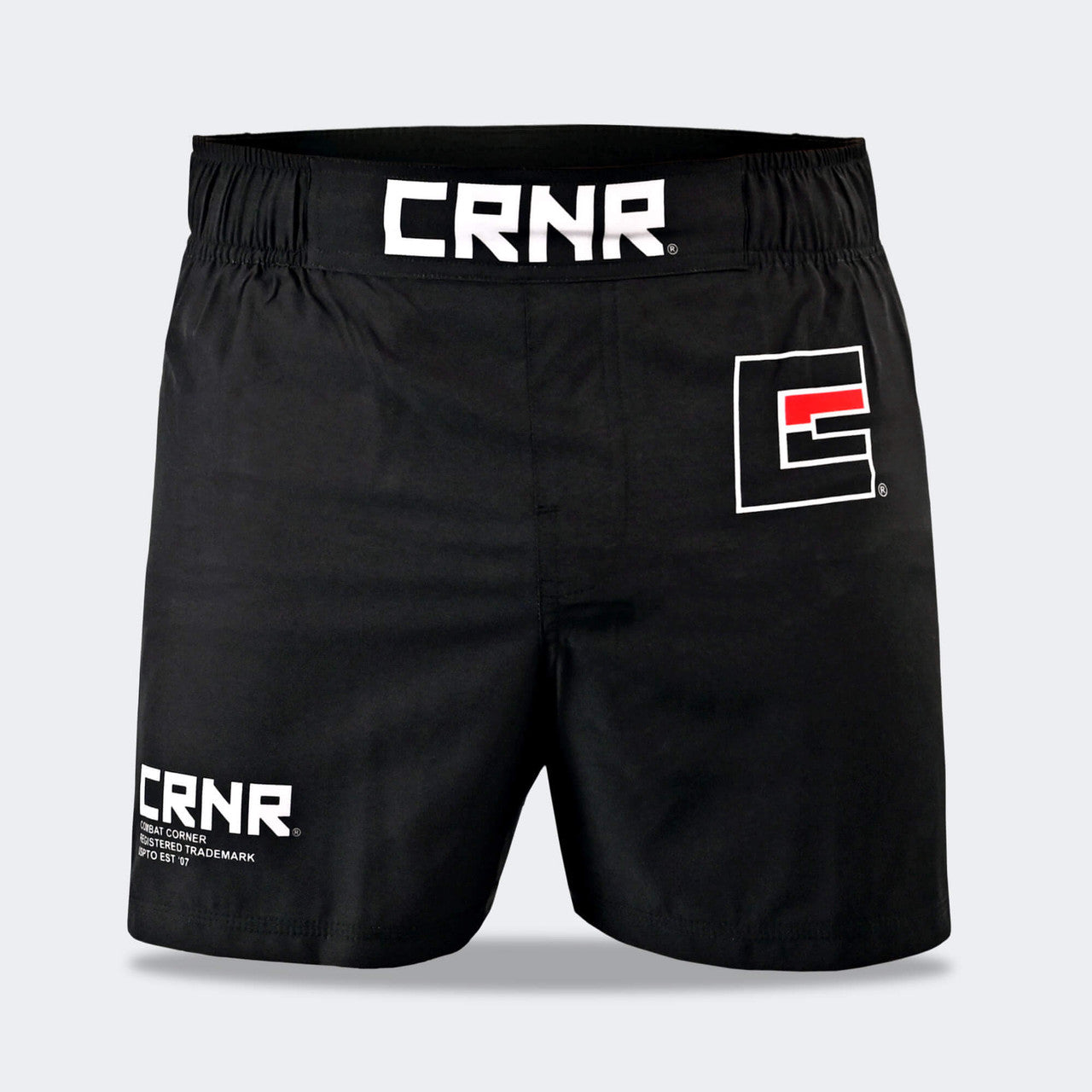 Combat Corner Shorts, CRNR Shorts, Cross Trainer Shorts, MMA Shorts, BJJ Shorts, Fight Shorts, Black Fight Shorts