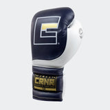 Photo of the top side of Combat Corner's navy HMIT Lace Up Sparring Gloves, which are Mexican Boxing Gloves that are hand made in Thailand.