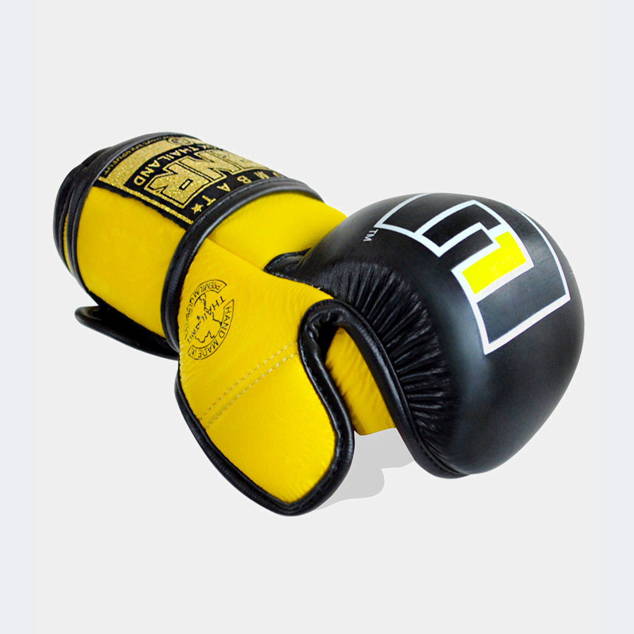 Product photo of the front left angle of the yellow Combat Corner HMIT MMA Training Glove