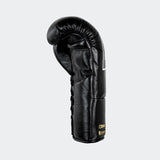 Photo of the right side of Combat Corner's black Punchers Professional Fight Gloves, which are Mexican Boxing Gloves that are hand made in Thailand.