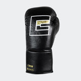 Photo of the top side of Combat Corner's black Punchers Professional Fight Gloves, which are Mexican Boxing Gloves that are hand made in Thailand.