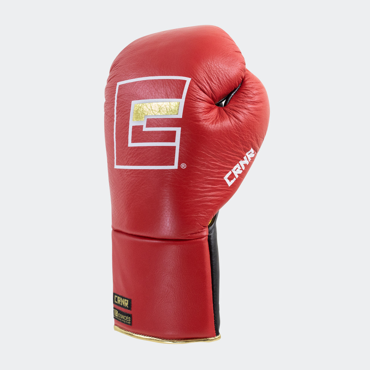 Photo of the front left side of Combat Corner's red Punchers Professional Fight Gloves, which are Mexican Boxing Gloves that are hand made in Thailand.