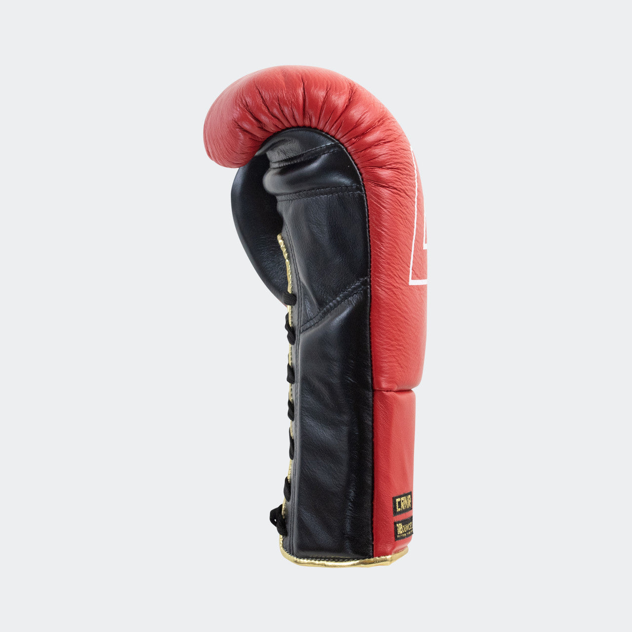 Photo of the right side of Combat Corner's red Punchers Professional Fight Gloves, which are Mexican Boxing Gloves that are hand made in Thailand.
