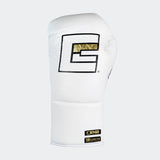 Photo of the top side of Combat Corner's white Punchers Professional Fight Gloves, which are Mexican Boxing Gloves that are hand made in Thailand.