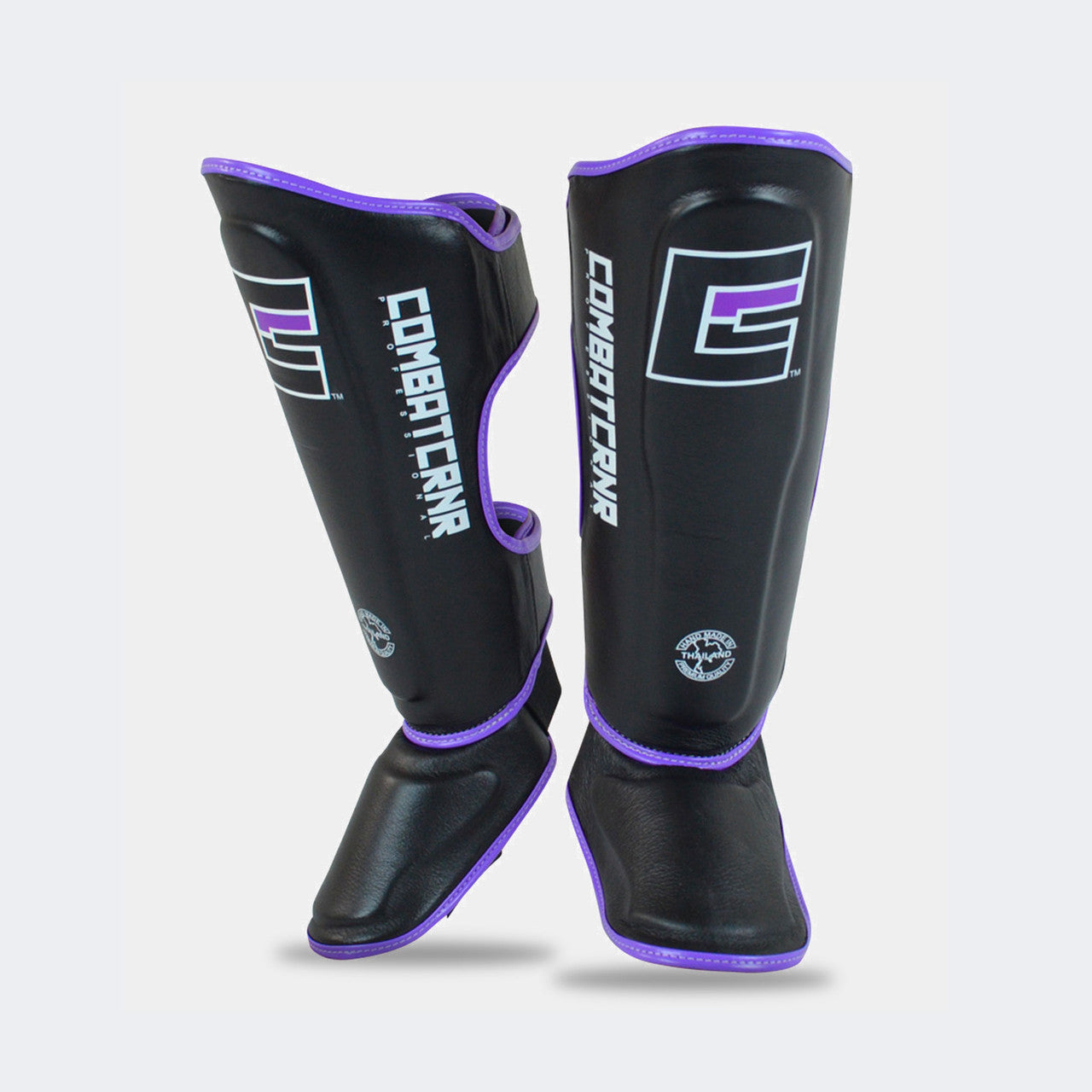 HMIT Shin Guards, Hand made in Thailand, Leather Shin Guards, Purple Shin Guards, Shin Pads, Black Shin Guards