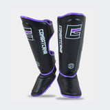 HMIT Shin Guards, Hand made in Thailand, Leather Shin Guards, Purple Shin Guards, Shin Pads, Black Shin Guards