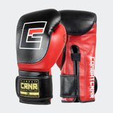 Photo of a pair of Combat Corner's black and red HMIT Velcro Sparring Gloves, which are Mexican Boxing Gloves that are hand made in Thailand.