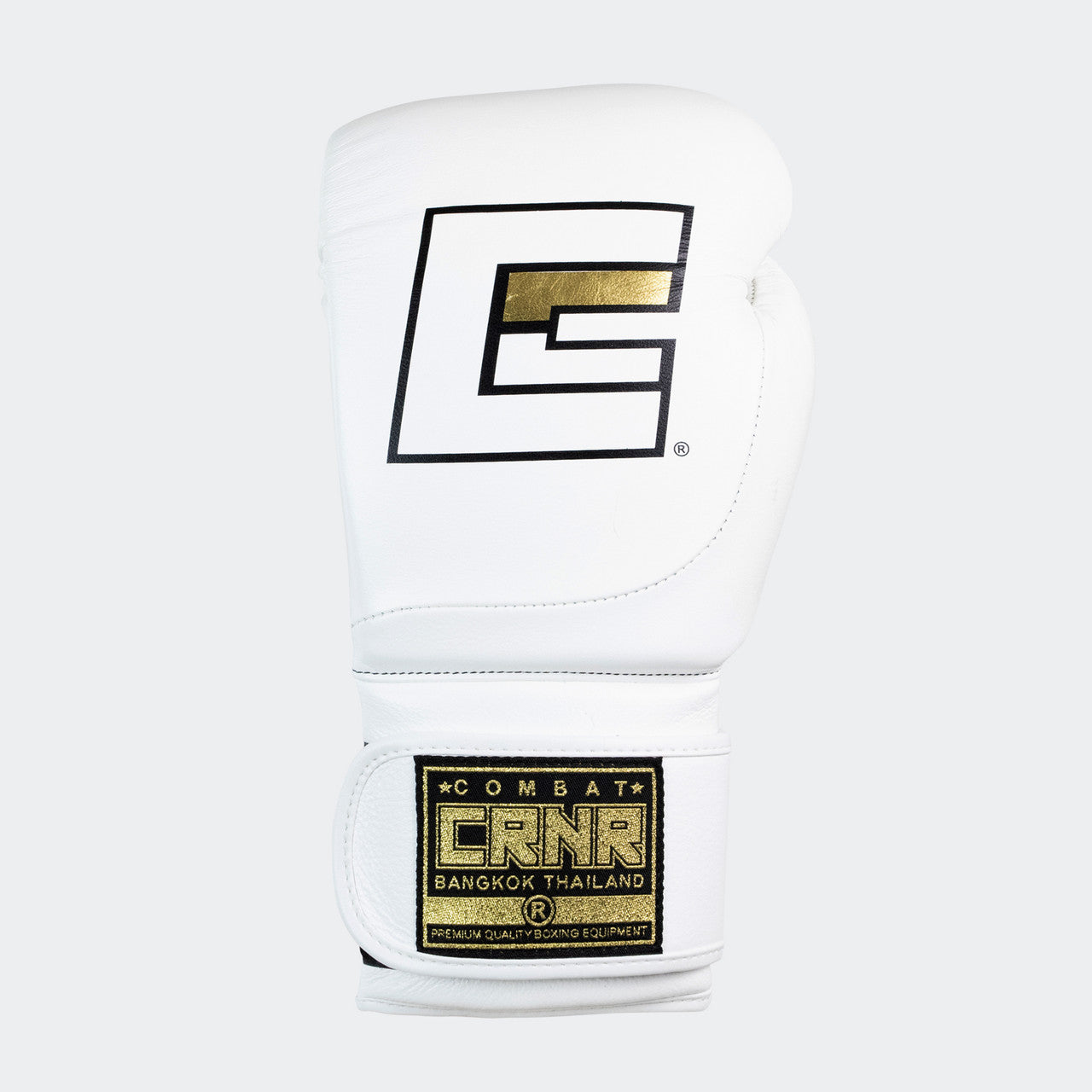Photo of the top side of Combat Corner's white HMIT Velcro Sparring Gloves, which are Mexican Boxing Gloves that are hand made in Thailand.