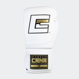 Photo of the top side of Combat Corner's white HMIT Velcro Sparring Gloves, which are Mexican Boxing Gloves that are hand made in Thailand.