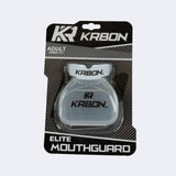 Photo of the front packaging for Combat Corner's white KRBON Elite Mouthguard for MMA, Boxing, Muay Thai, Wrestling, and More