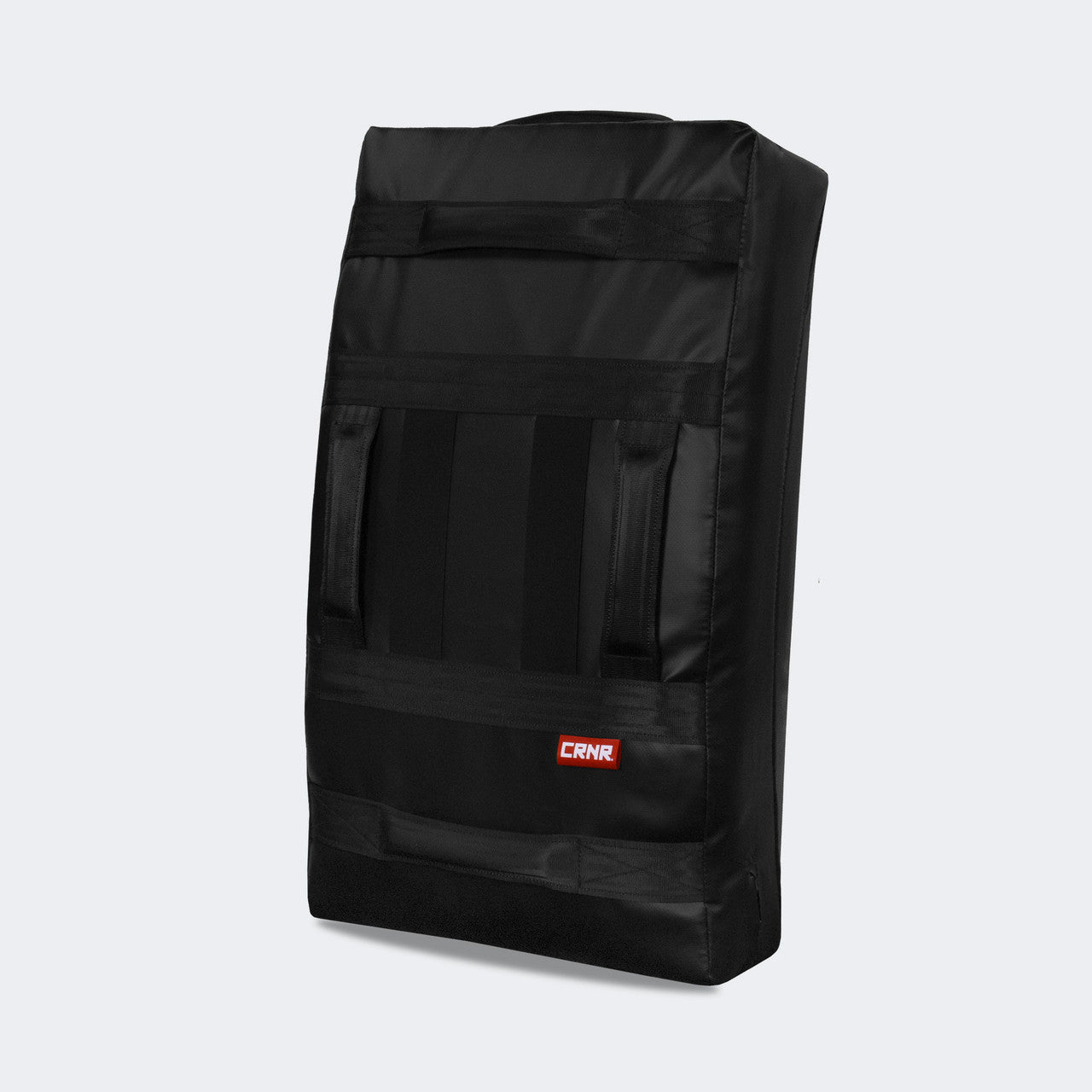 Photo of the back left of Combat Corner's black Made in the USA Kick Shield, made for MMA, Muay Thai, Martial Arts, and more.
