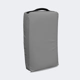Photo of the front left of Combat Corner's grey Made in the USA Kick Shield, made for MMA, Muay Thai, Martial Arts, and more.