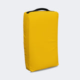 Photo of the front left of Combat Corner's yellow Made in the USA Kick Shield, made for MMA, Muay Thai, Martial Arts, and more.