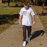 Product photo of Combat Corner’s exclusive WI Wrestle All American Tee. This photo shows the front of Combat Corner’s WI Wrestle All American Tee. This collab All American Tee is part of Combat Corner’s sponsorship of WI Wrestle, the number one news source and fan center for Wisconsin wrestling.