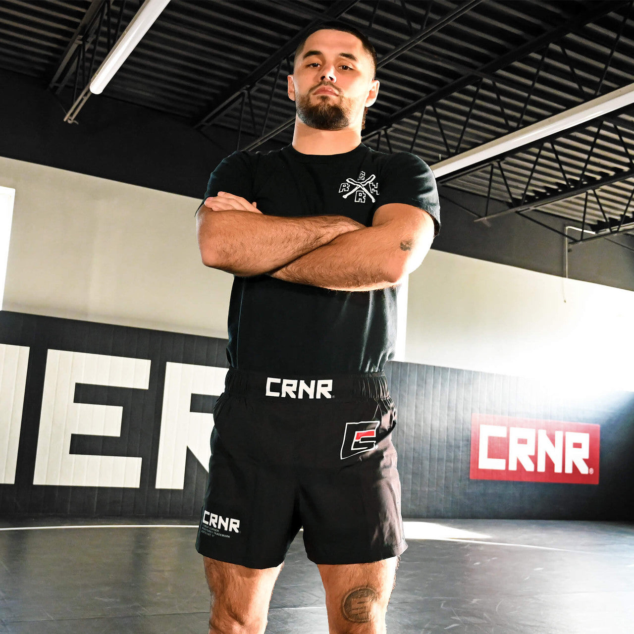 Combat Corner Shorts, CRNR Shorts, Cross Trainer Shorts, MMA Shorts, BJJ Shorts, Fight Shorts, Black Fight Shorts