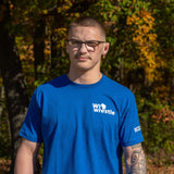 Product photo of Combat Corner’s exclusive WI Wrestle Blue Classic Tee. This photo shows the front of Combat Corner’s WI Wrestle Blue Classic Tee. This collab Classic Tee is part of Combat Corner’s sponsorship of WI Wrestle, the number one news source and fan center for Wisconsin wrestling.
